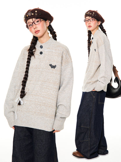 Button-Detail Stand Neck Knit Sweater NA9410