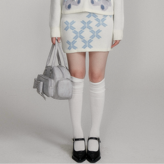 Teddy Bear Snowflake Knit Cardigan & Short Skirt Setup NA8835