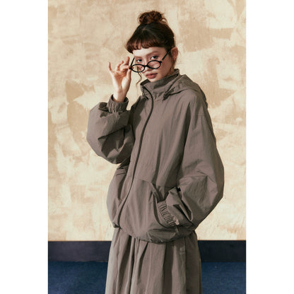 Oversize Hooded Jacket &amp; Wide Pleats Skirt Setup NA2500