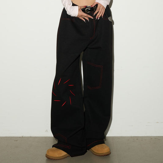 Contrast Stitch Denim Jacket & Wide Leg Denim Jeans Setup NA9034