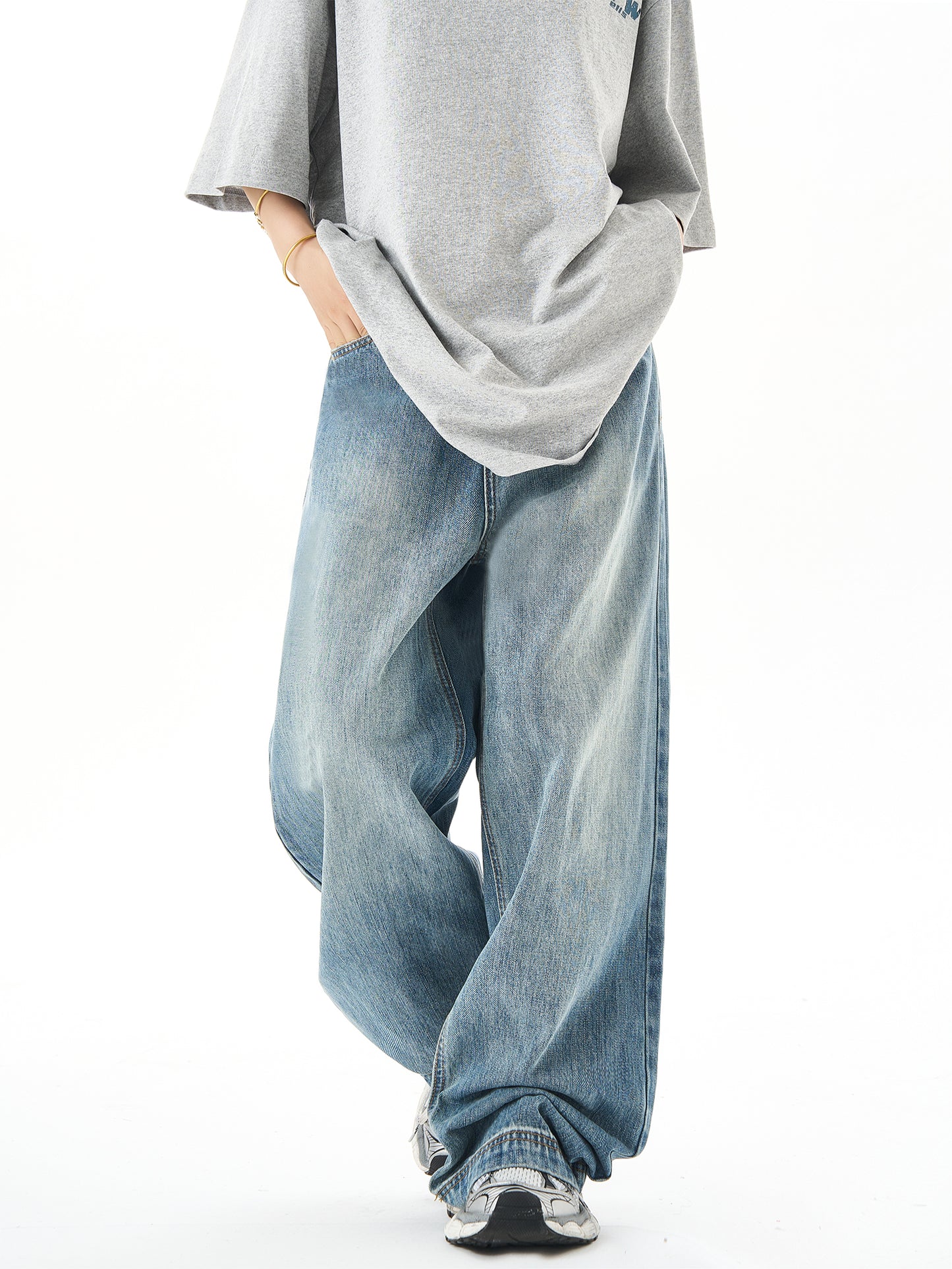 Washed Wide-Leg Straight Denim Jeans NA3053