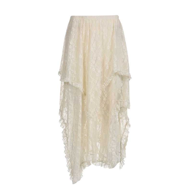 Lace Spliced Mid Length A-line Skirt NA4639