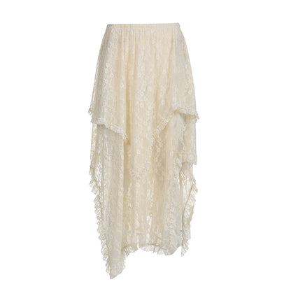 Lace Spliced Mid Length A-line Skirt NA4639