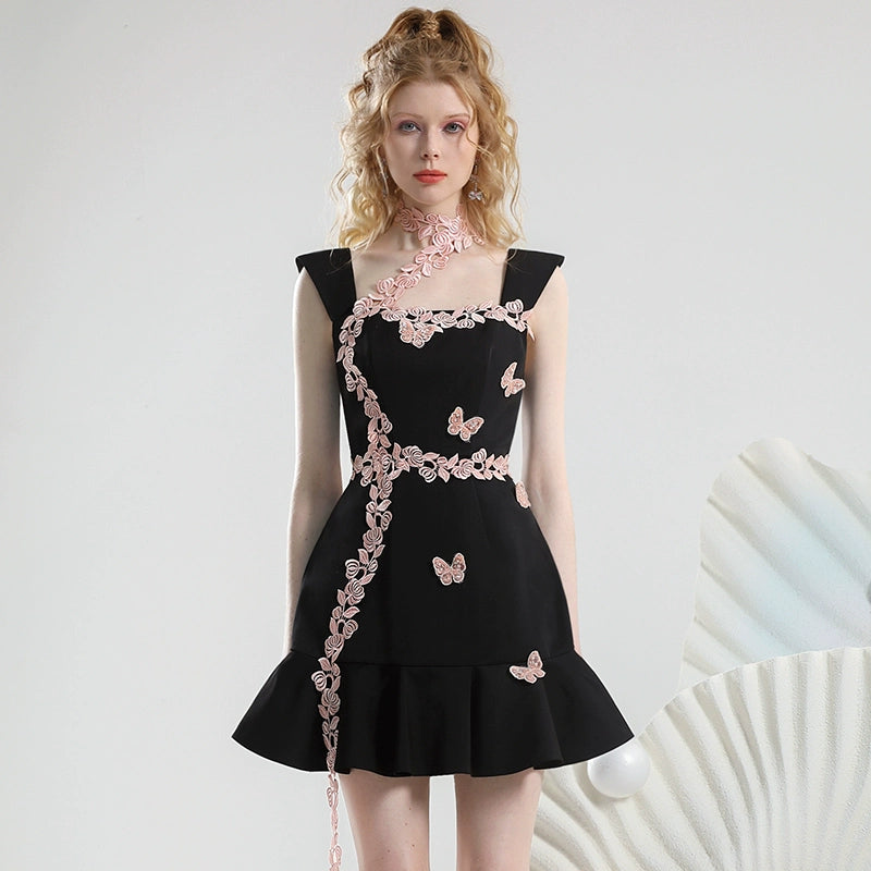 Contrast Pink Butterfly Ribbon Dress NA5462