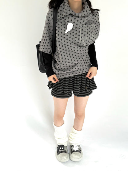 Asymmetric Polka Dot Fitted Long Sleeve T-Shirt NA9293