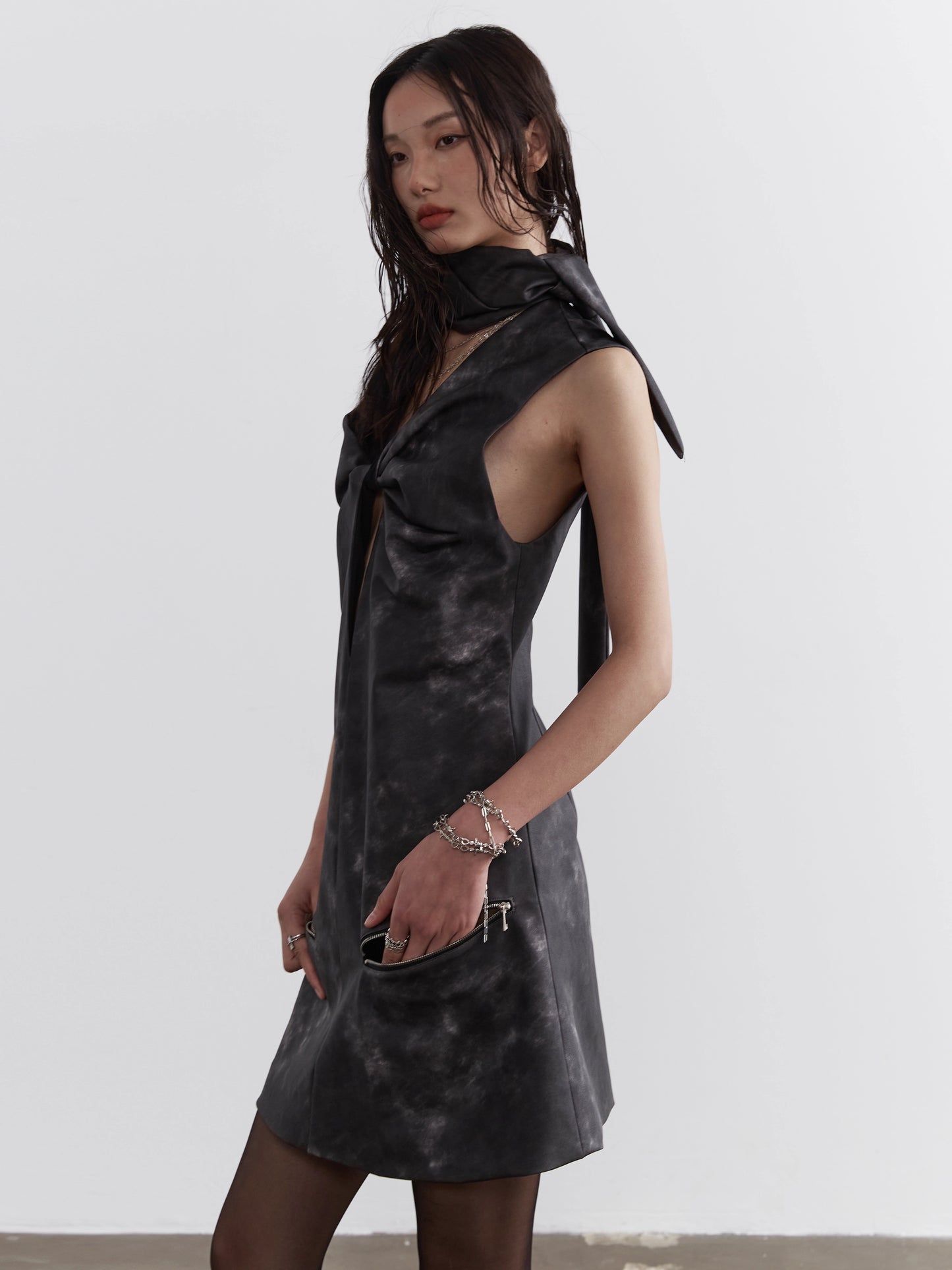 Smoked Ink Stained PU Leather Dress NA5205