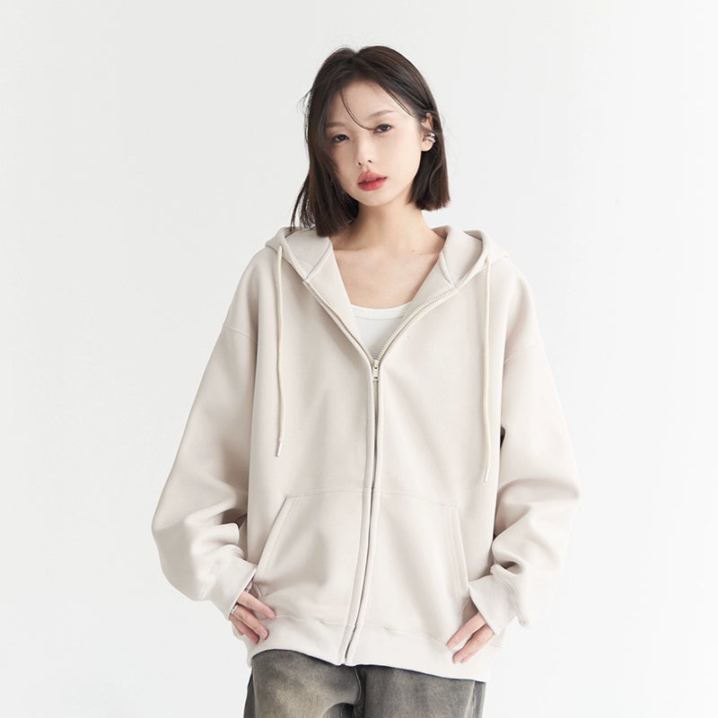 Simple Basic Oversize Zipper Hoodie NA2757