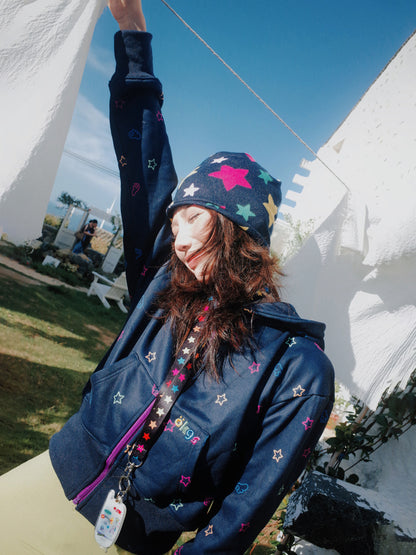 Star Print Fleece Zipper Hoodie NA9306