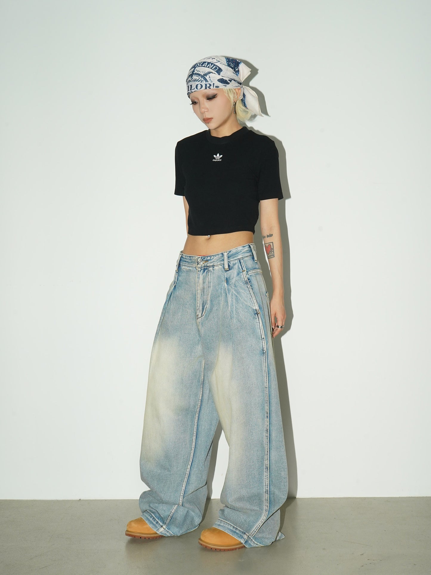 Washed Drape Wide Leg Denim Jeans NA9213