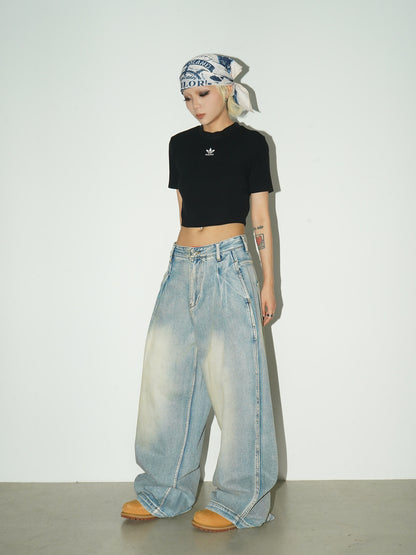 Washed Drape Wide Leg Denim Jeans NA9213