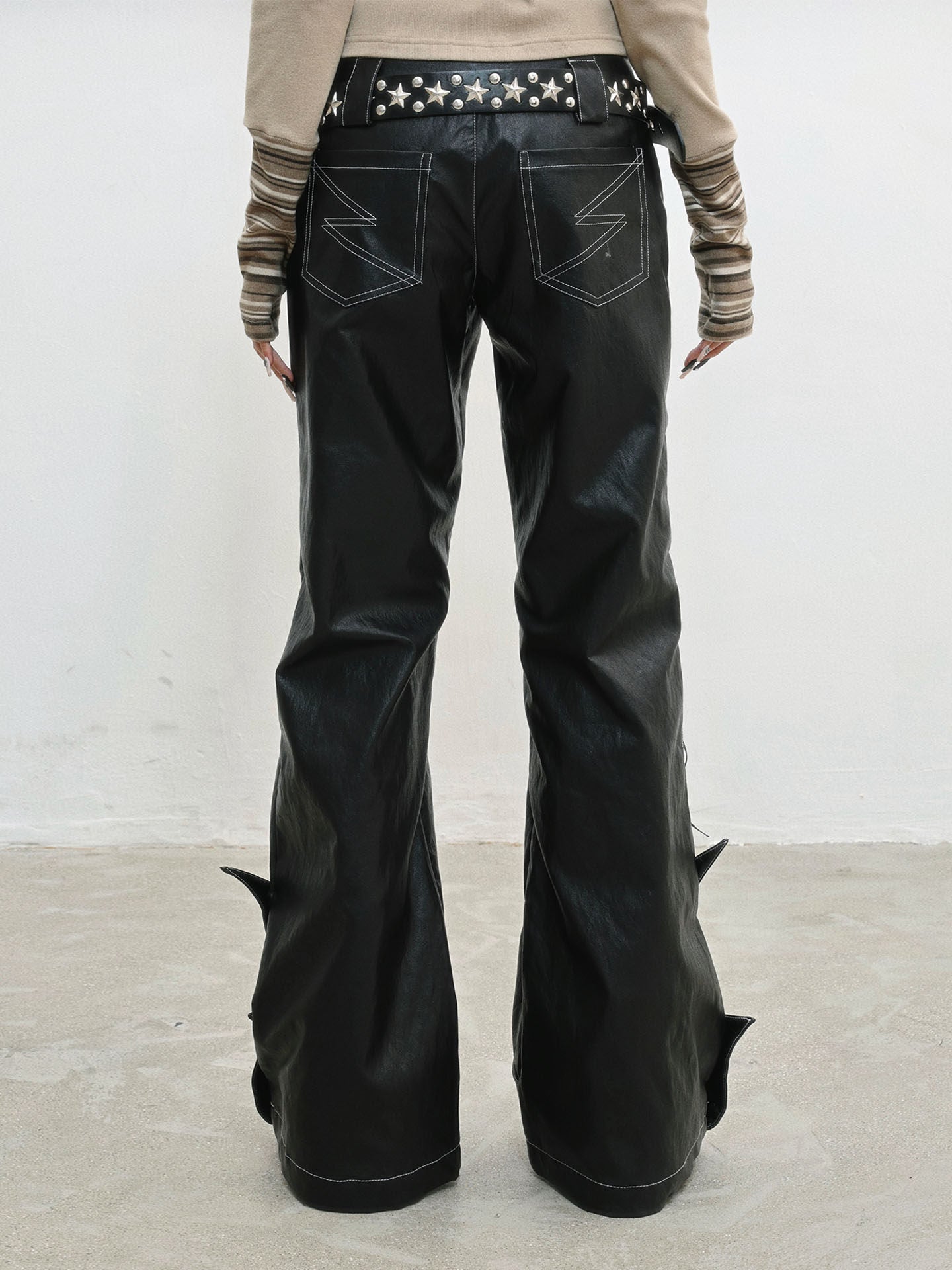 Original Design Lace-Up Double Waistband Structural PU Leather Pants NA8560
