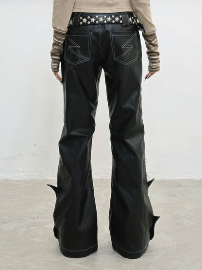 Original Design Lace-Up Double Waistband Structural PU Leather Pants NA8560