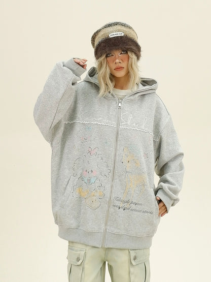 Cartoon Hand-Drawn Oversize Zipper Hoodie NA6335