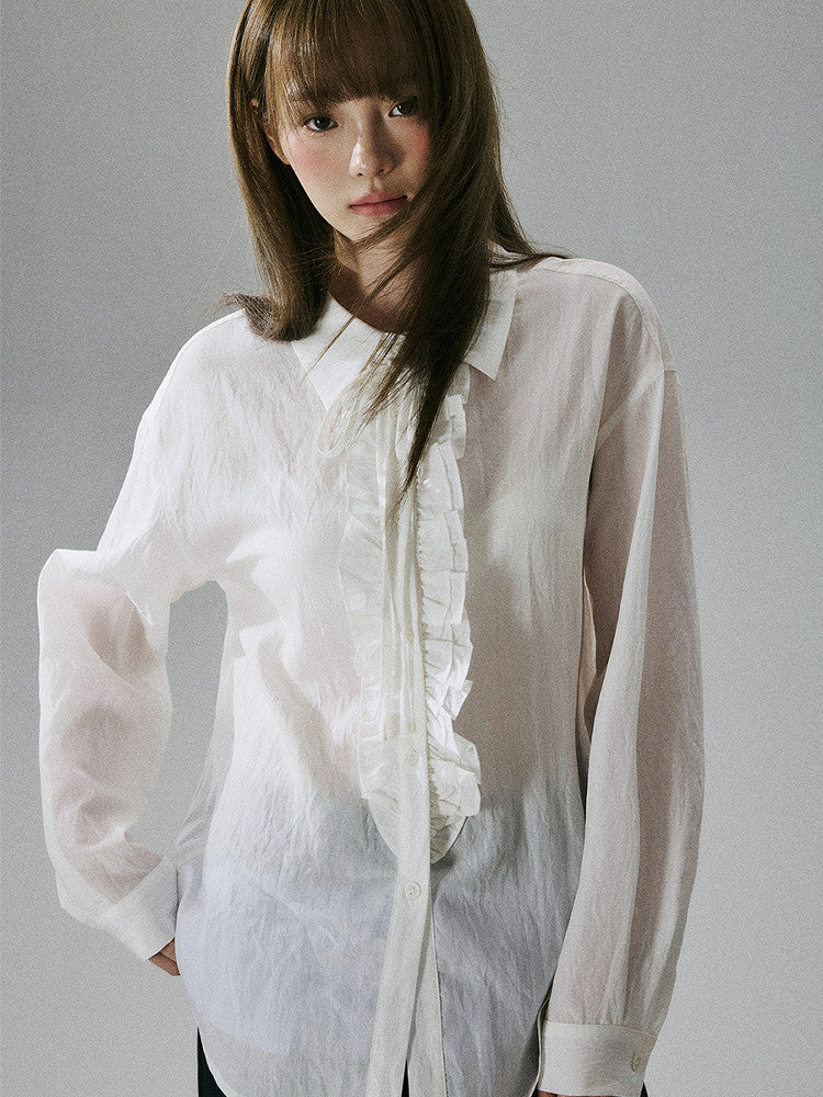 Wrinkled Lyocell Asymmetrical Bow Strap Sunscreen Long Sleeve Shirt NA8805