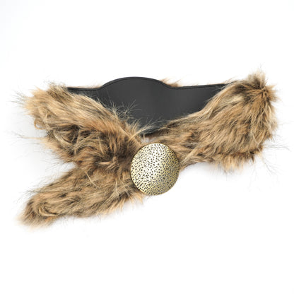 Cutout Ring PU Leather Furry Belt NA8638