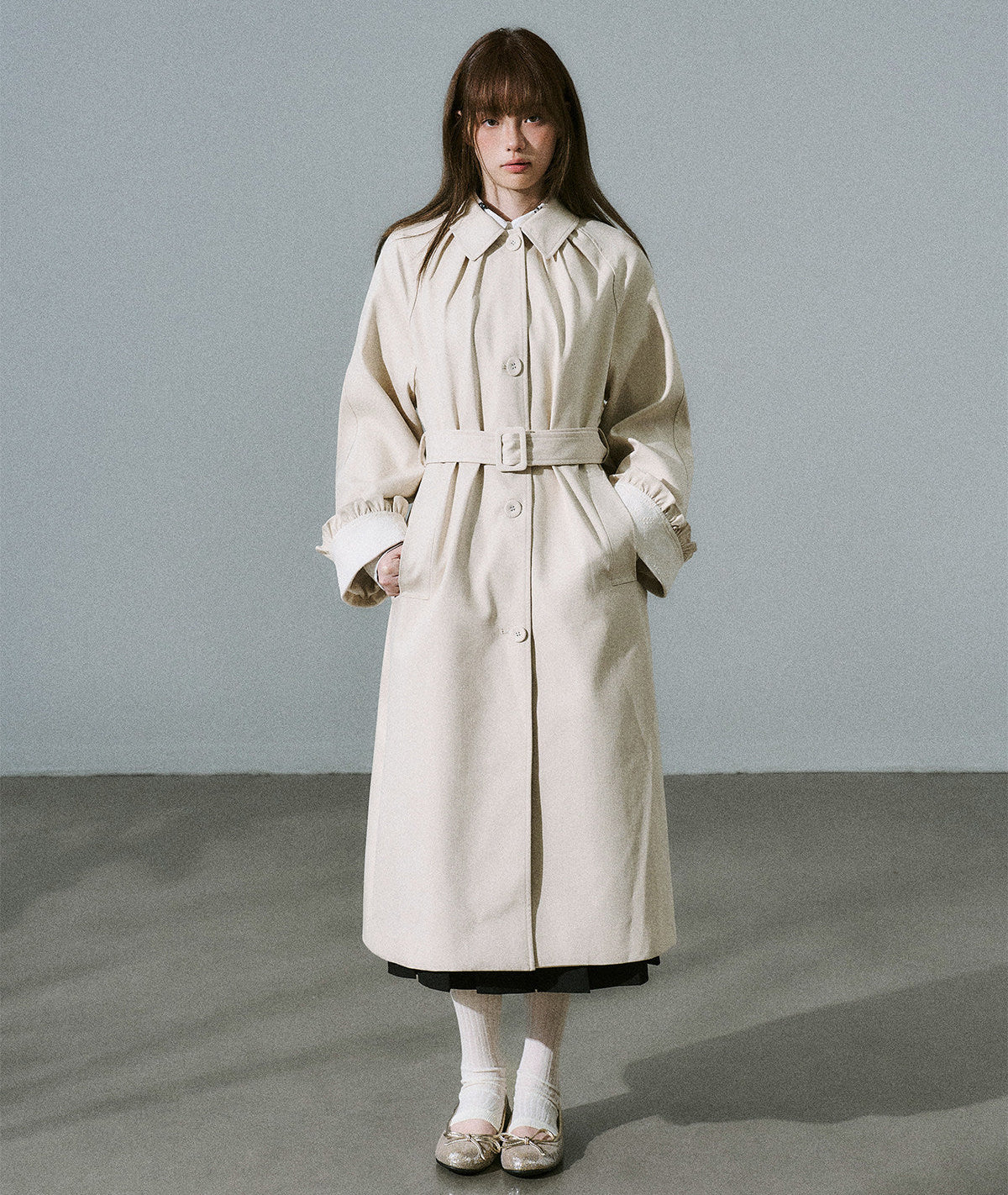 Lyocell Cotton Flower Bud Patchwork Ruffle Coat NA8795