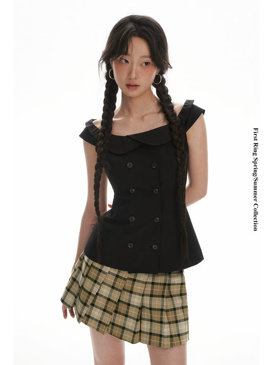 Sleeveless Top & Stripe Pleated Skirt Setup NA4371