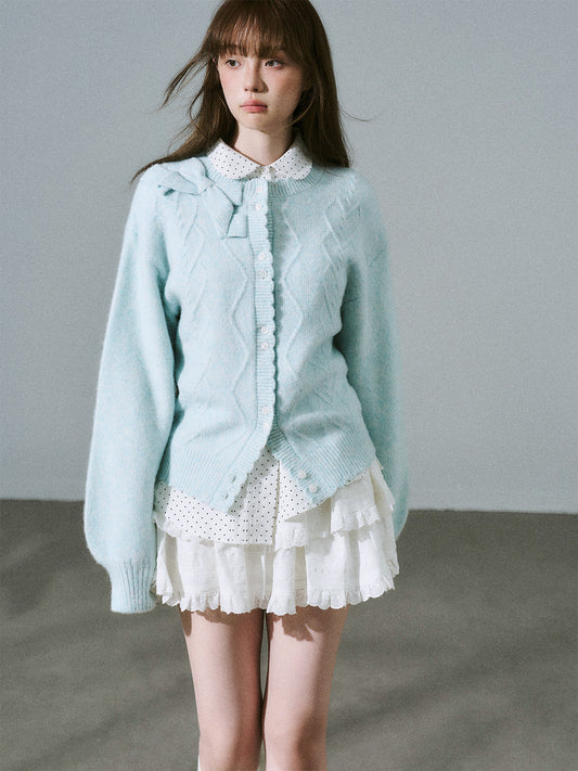 Moonlight Silhouette Bow Detail Wool Knit Cardigan NA8787