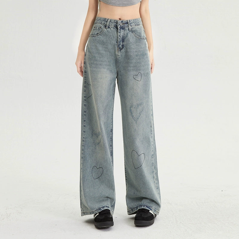 Washed Wide-Leg Straight Denim Jeans NA3368