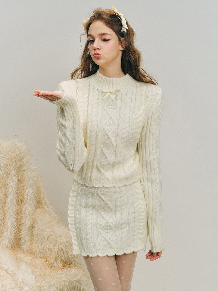 Fried Dough Twists Knit Sweater & Short Knit Skirt Setup NA5906