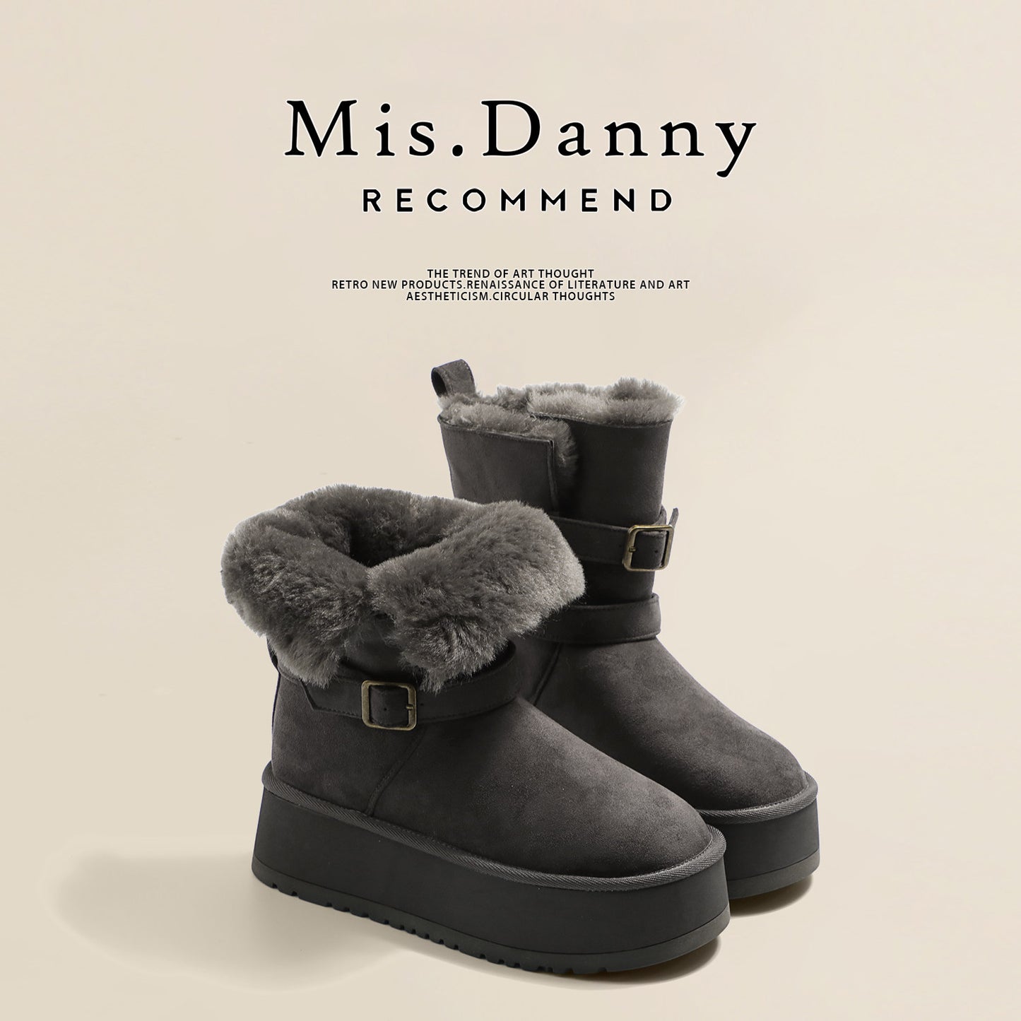 Fake Fur Lined Buckled Ankle Boots NA8656