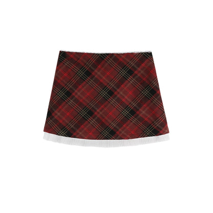 Plaid Skirt With Lace Hem NA4024