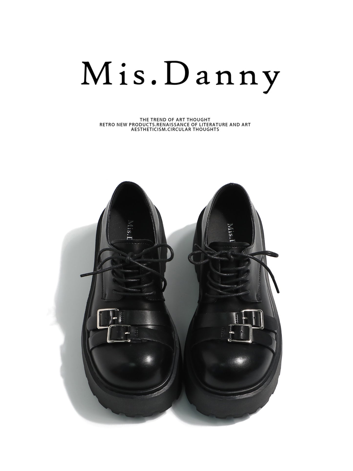 Metal Buckle Platform Round Toe Lace-Up Heeled Shoes NA8760