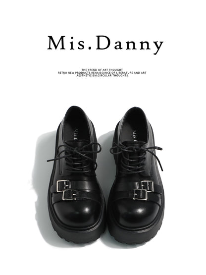 Metal Buckle Platform Round Toe Lace-Up Heeled Shoes NA8760