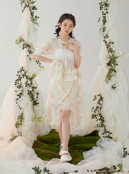 Organza Embroidery Ruffle Skirt WNW1246