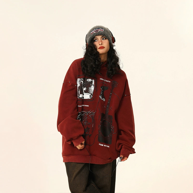 Oversize Burgundy Vintage Hoodie NA1735