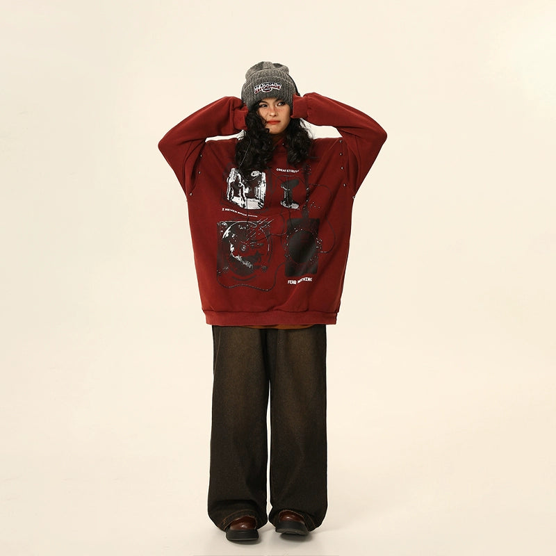 Oversize Burgundy Vintage Hoodie NA1735