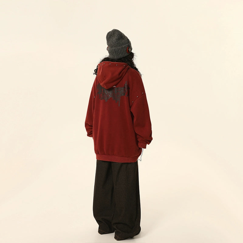 Oversize Burgundy Vintage Hoodie NA1735