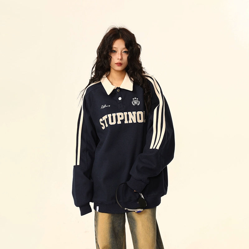 Oversized Polo Collar Sweatshirt NA1828