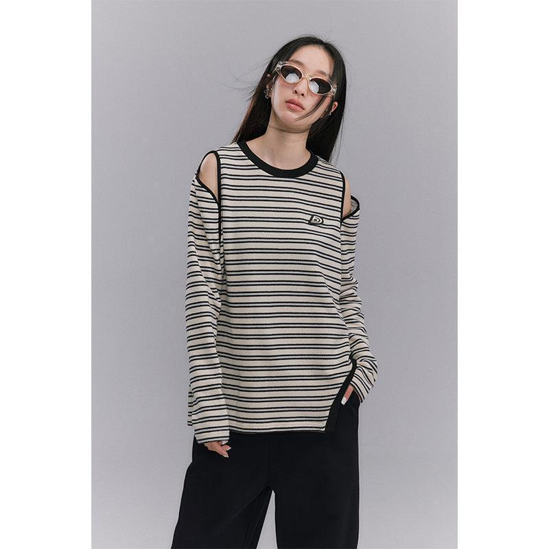 Oversize Stripe Strapless Irregular Long T-shirt WNW0988