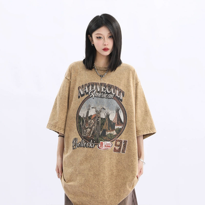 Oversized Washed Print T-shirt NA1758