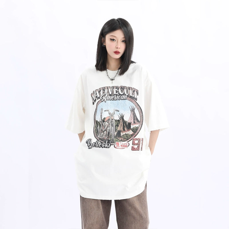 Oversized Washed Print T-shirt NA1758