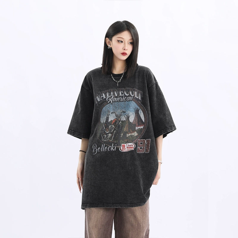 Oversized Washed Print T-shirt NA1758