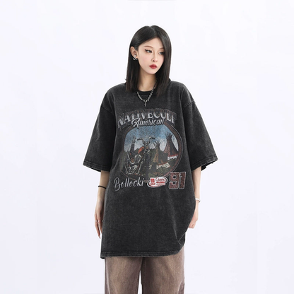 Oversize Washed Print T-shirt NA1758