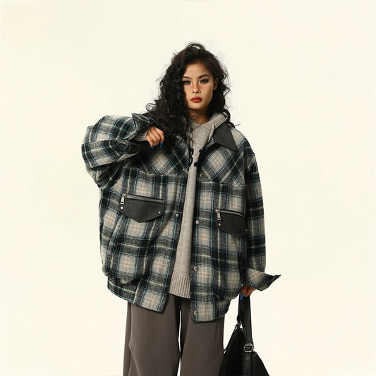 Patchwork Woolen Plaid Quilting Jacket NA1850