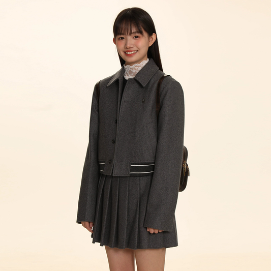 Retro Academy Style Short Jacket &amp; Pleated Skirt Set NA1601