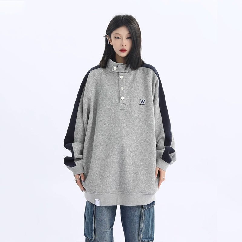 Retro Design Standing-collar Pullover Sweatshirt NA1736