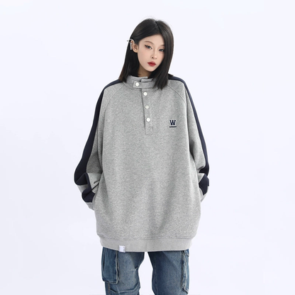 Retro Design Standing-collar Pullover Sweatshirt NA1736