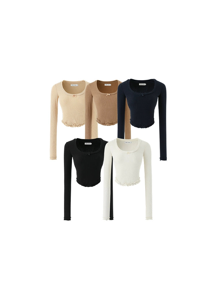 Round Neck with Irregular Lining Slim Knit Top NA1568