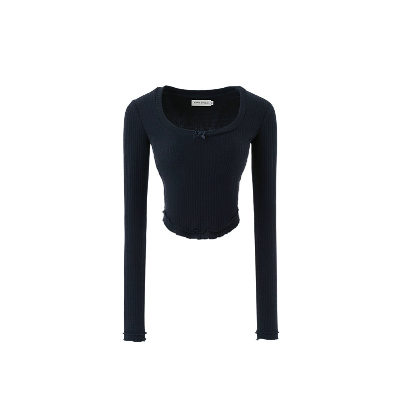 Round Neck with Irregular Lining Slim Knit Top NA1568