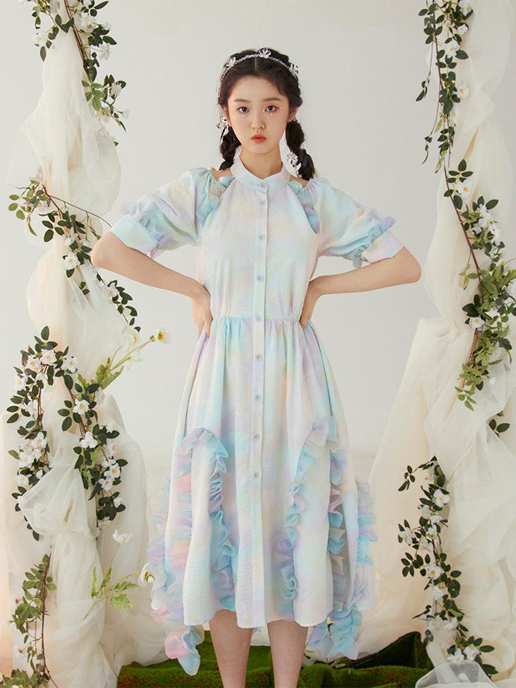 Ruffle Tie-dye Gradient Pearl Dress WNW1244