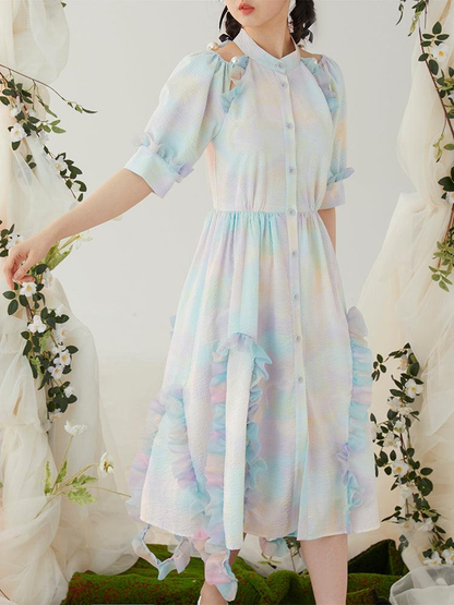 Ruffle Tie-dye Gradient Pearl Dress WNW1244