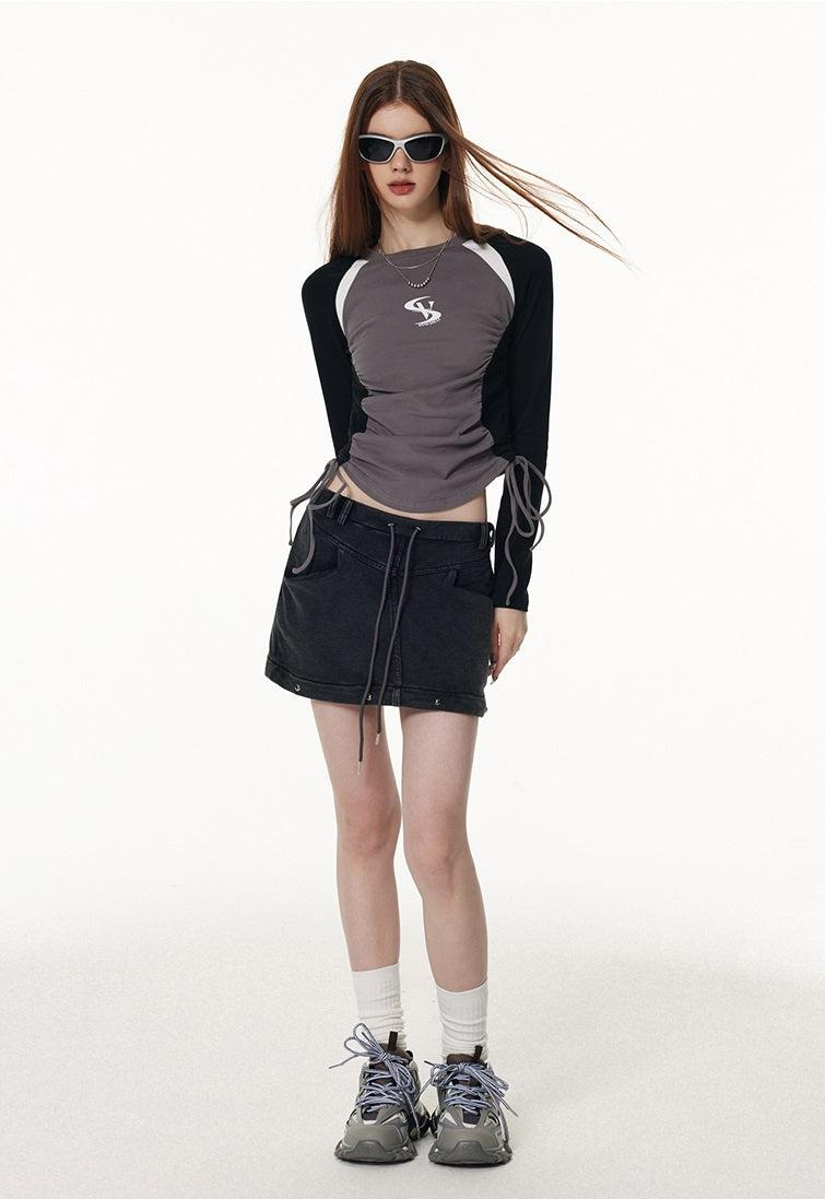 Side Shirring Raglan-sleeve Short T-shirt WNW1497