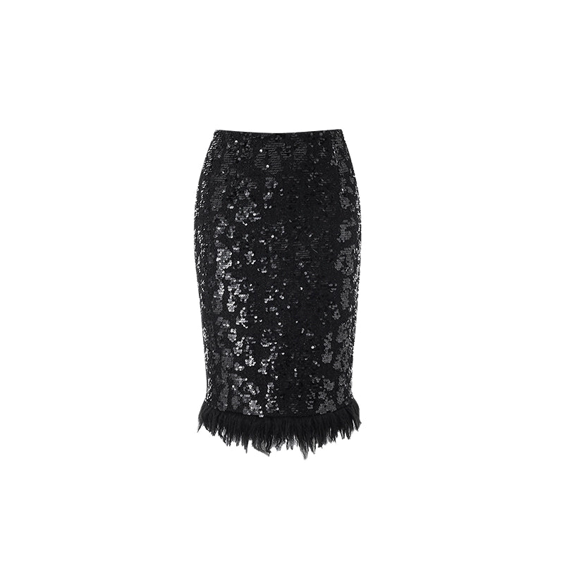 Sparkling Sequin Mid length Slim Fit Wrapped Hip A-line Skirt NA1561