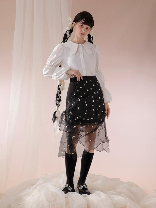 Splicing Embroidery Sheer Organza Skirt WNW1242