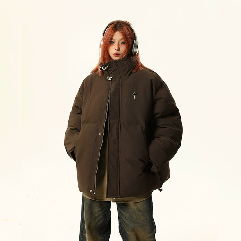 Standing-collar Metal Buckle Puffer Jacket NA1728